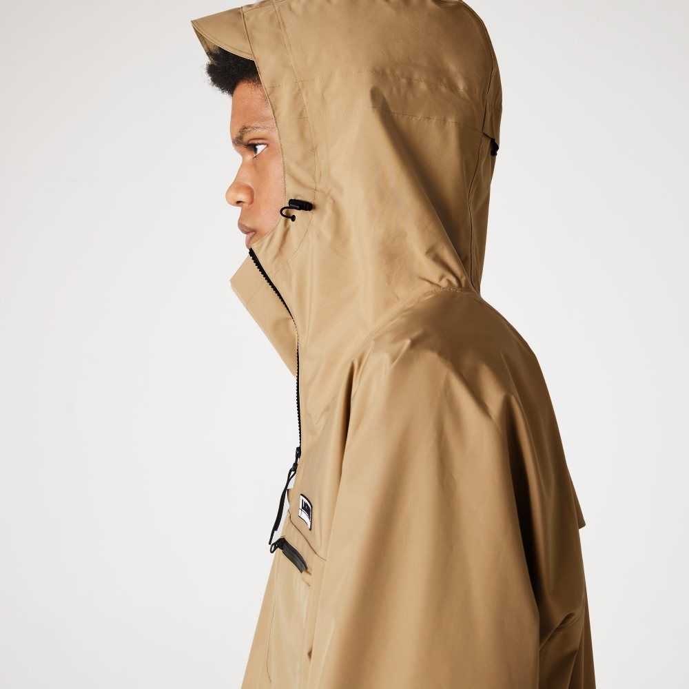 Lacoste Water-Resistant Hooded Windbreaker Beige | PXK-184239