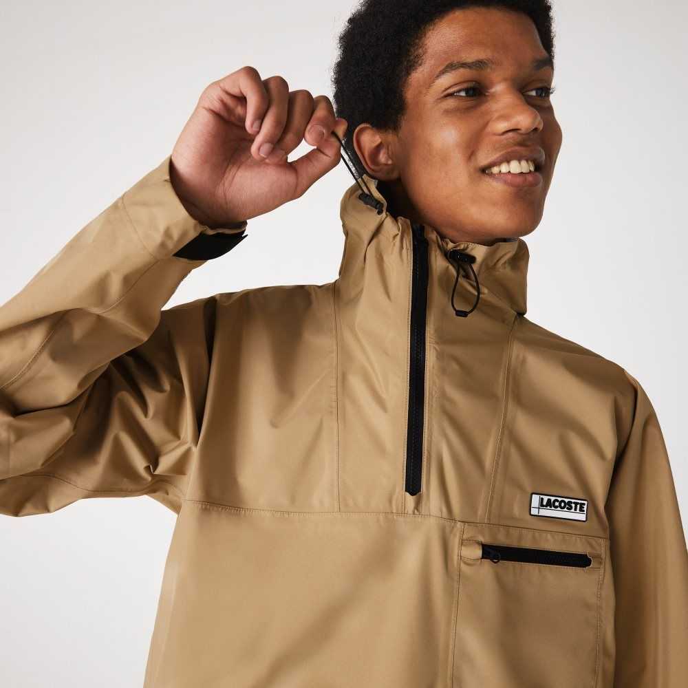 Lacoste Water-Resistant Hooded Windbreaker Beige | PXK-184239