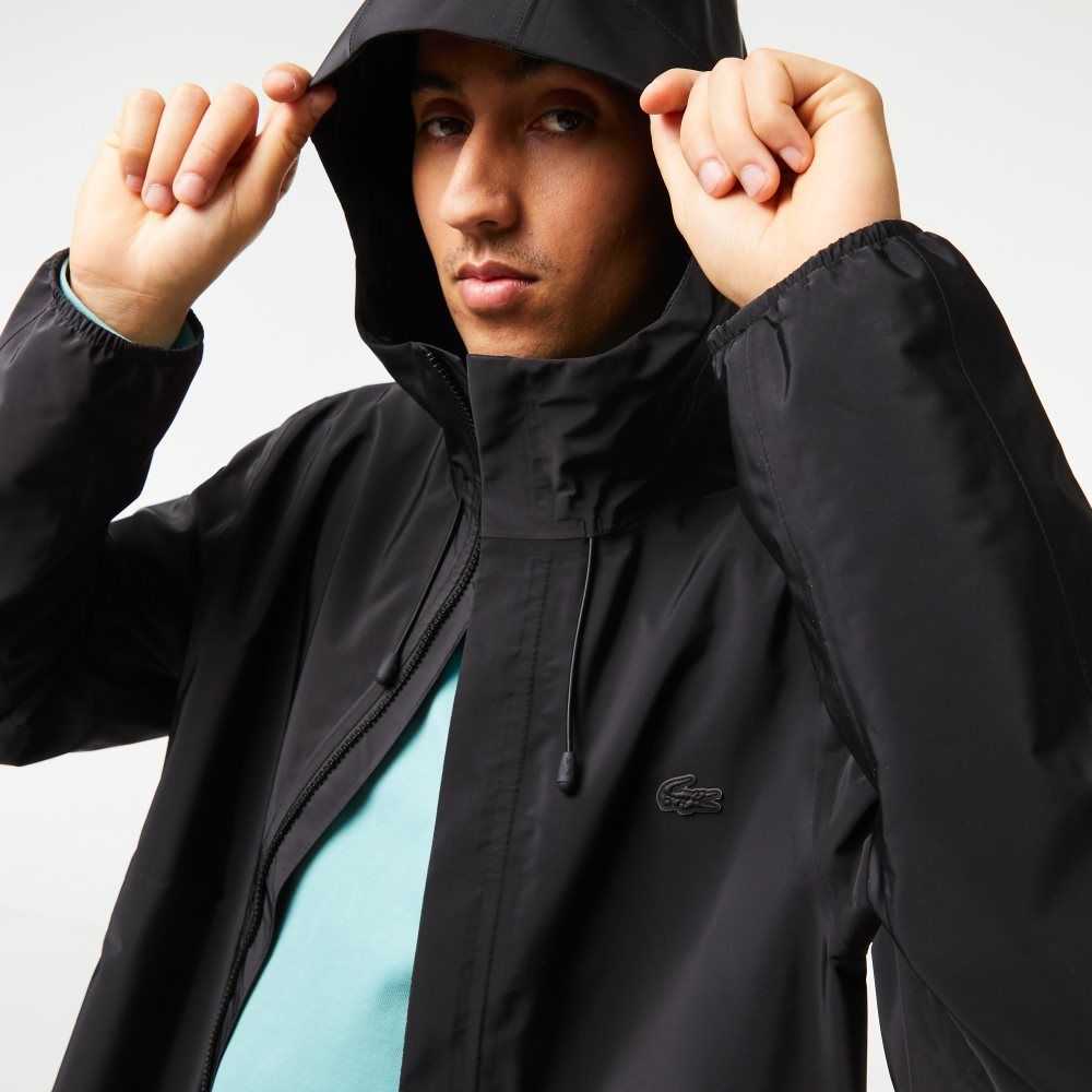 Lacoste Waterproof Short Track Jacket Black | PGX-691403