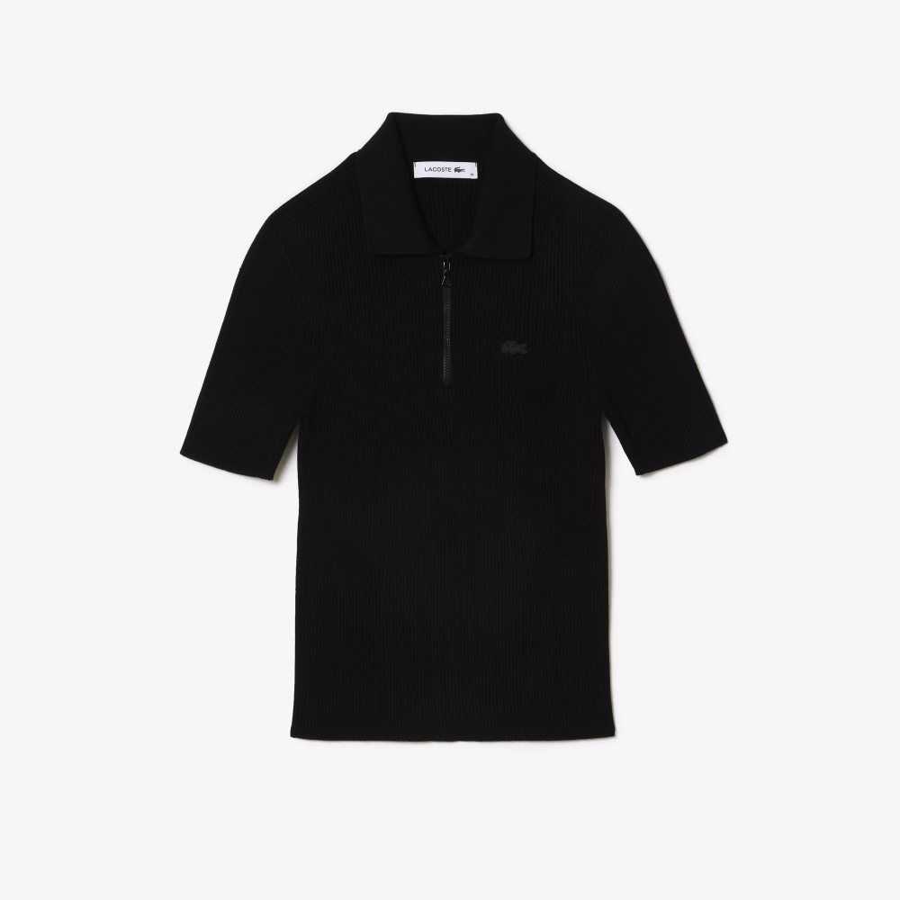 Lacoste Zipped Knit Polo Black | LUM-304682