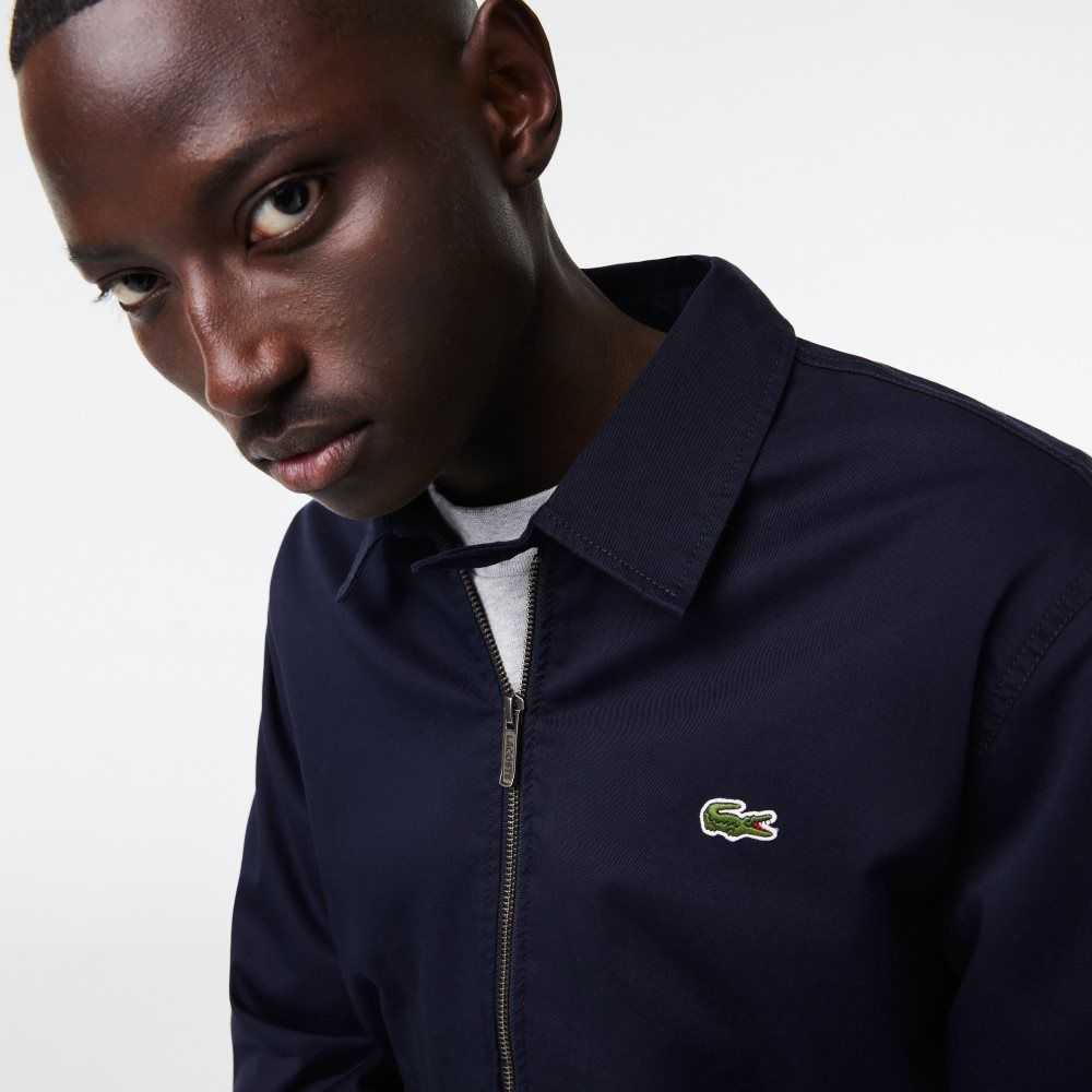 Lacoste Zippered Organic Cotton Gabardine Jacket Navy Blue | AYK-075612