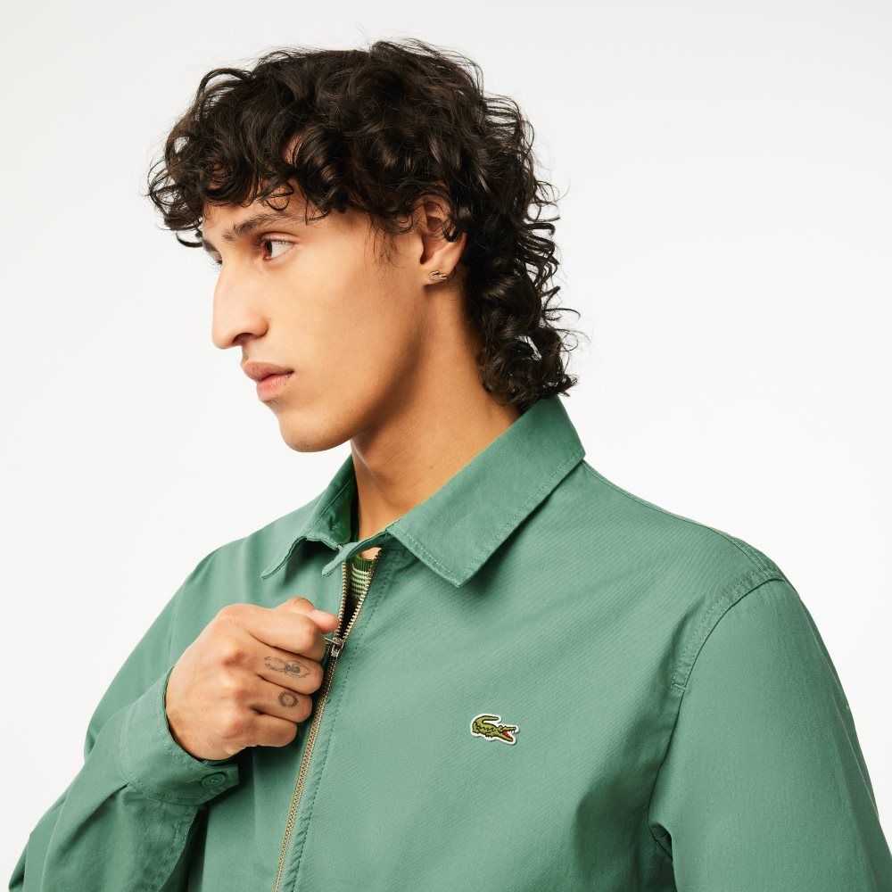 Lacoste Zippered Organic Cotton Gabardine Jacket Khaki Green | YEJ-941583