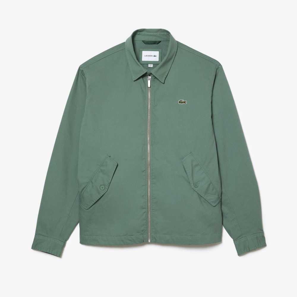 Lacoste Zippered Organic Cotton Gabardine Jacket Khaki Green | YEJ-941583