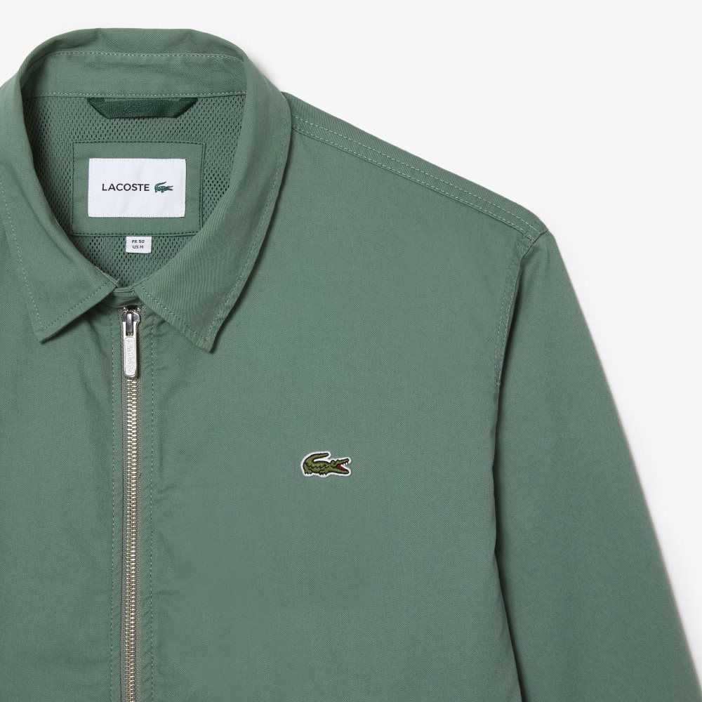 Lacoste Zippered Organic Cotton Gabardine Jacket Khaki Green | YEJ-941583