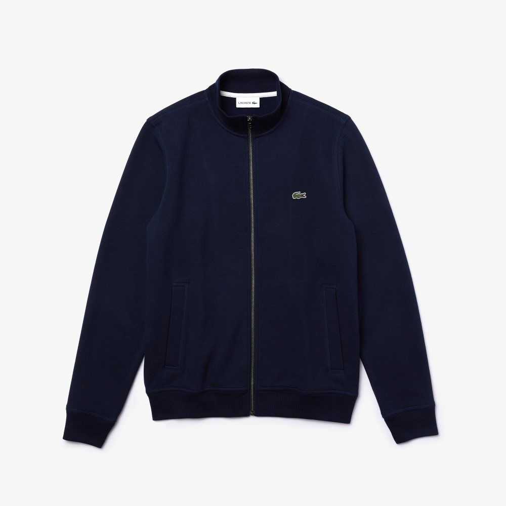 Lacoste Zippered Stand-Up Collar Pique Fleece Jacket Navy Blue | CZO-903642