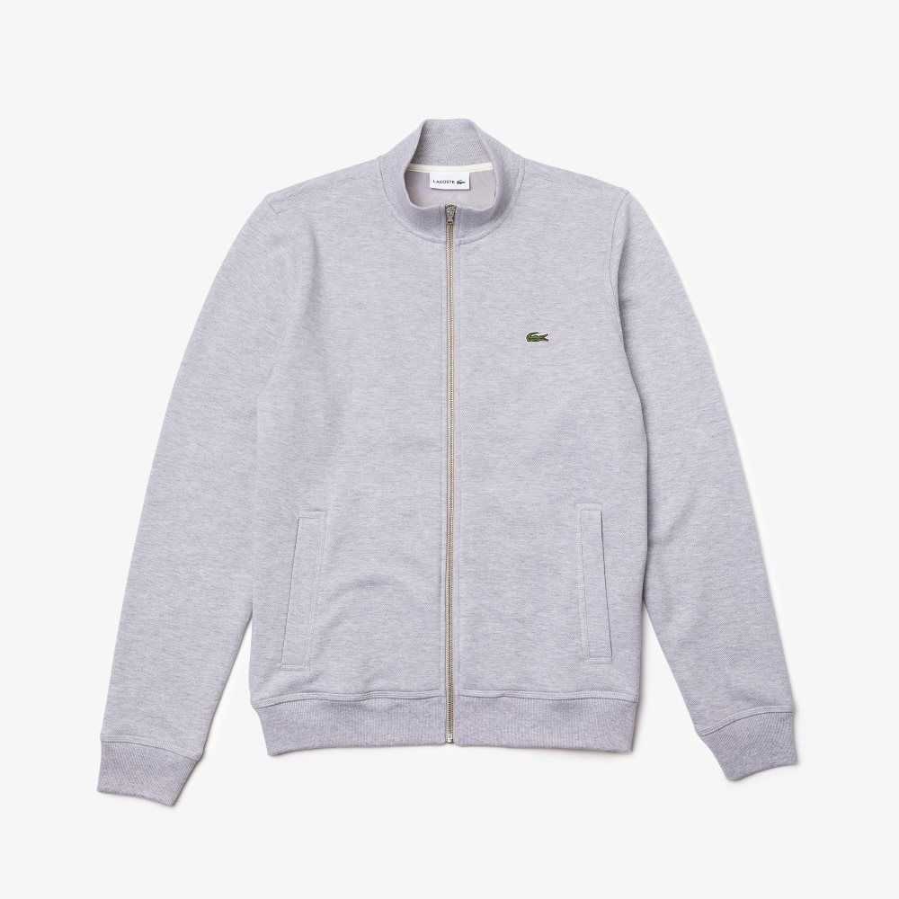 Lacoste Zippered Stand-Up Collar Pique Fleece Jacket Grey Chine | MTL-583614