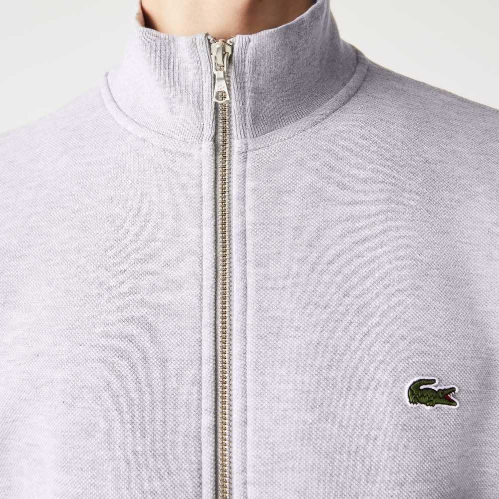 Lacoste Zippered Stand-Up Collar Pique Fleece Jacket Grey Chine | MTL-583614