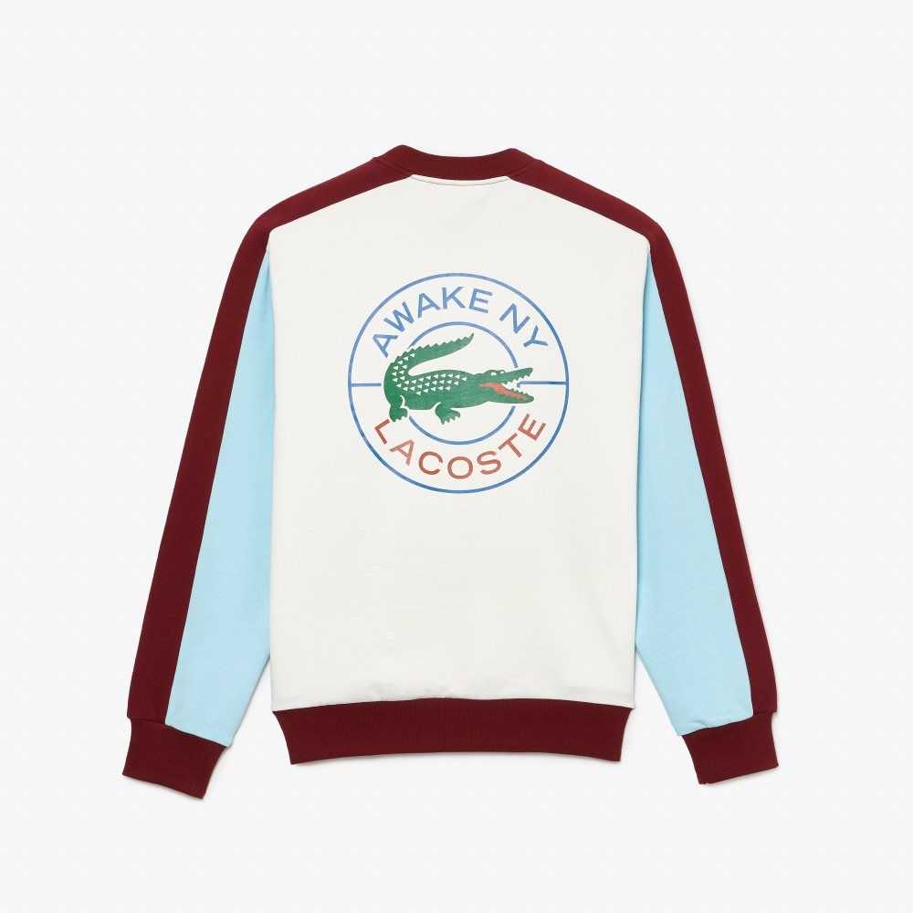 Lacoste x AWAKE NY Badge Color-block Cotton Sweatshirt White / Bordeaux | FSC-974830