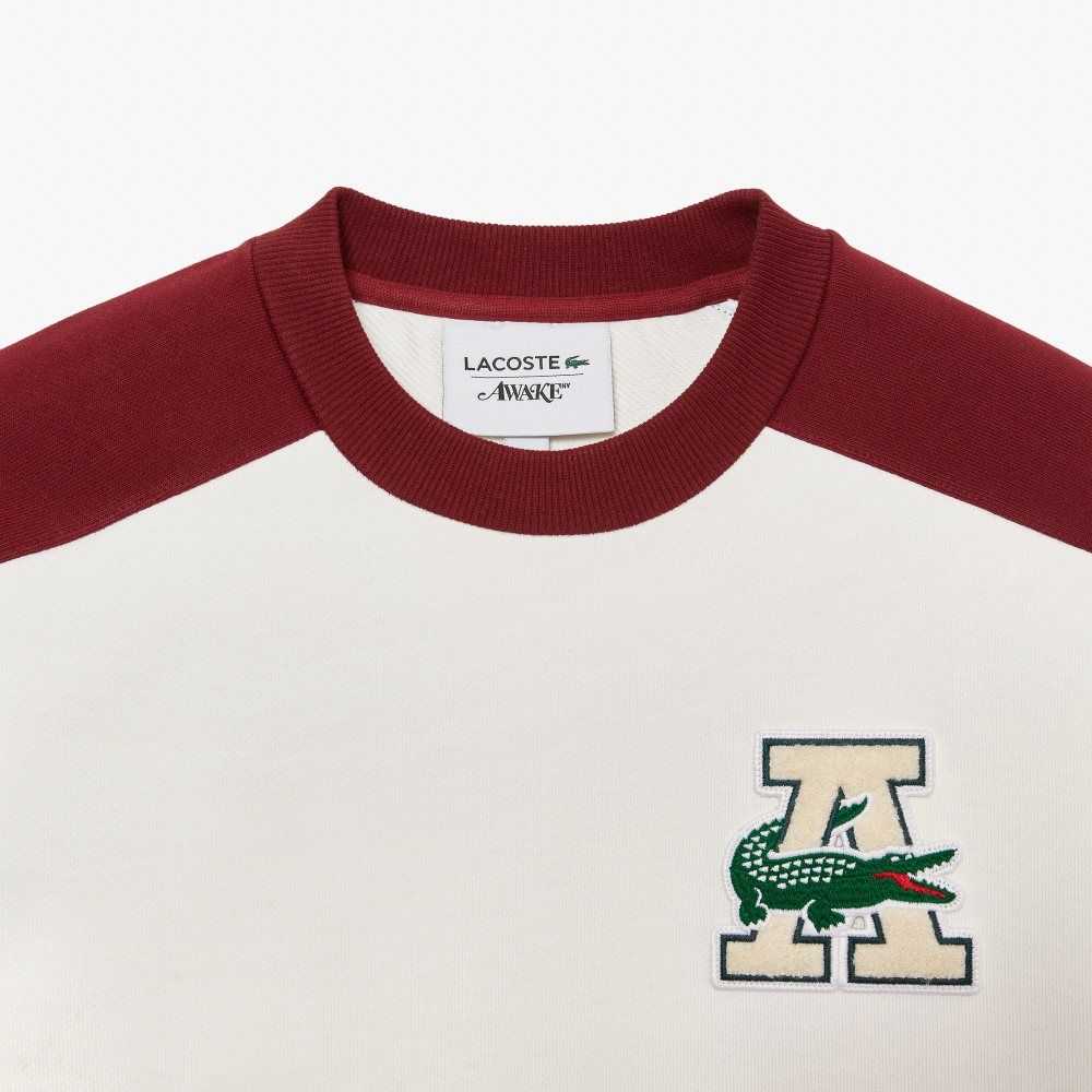 Lacoste x AWAKE NY Badge Color-block Cotton Sweatshirt White / Bordeaux | FSC-974830