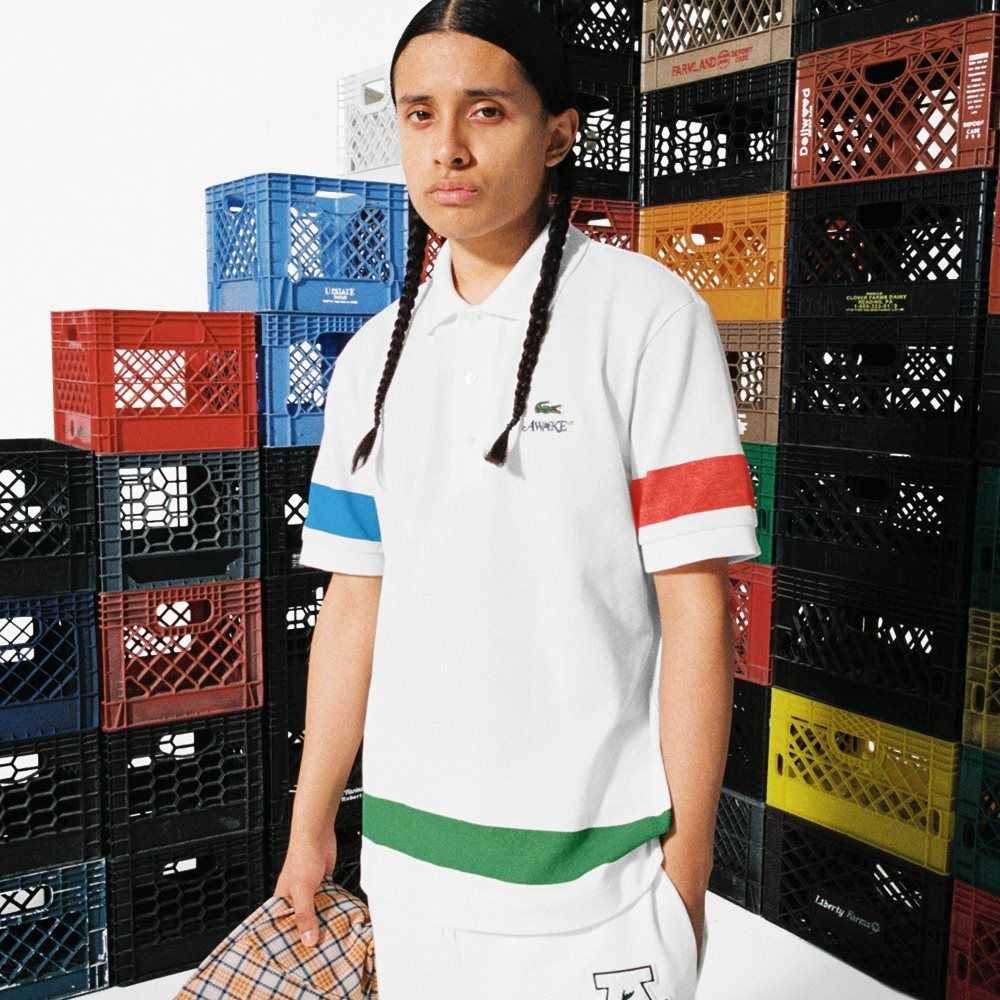 Lacoste x AWAKE NY Color-block Cotton Pique Polo White | SEU-879206