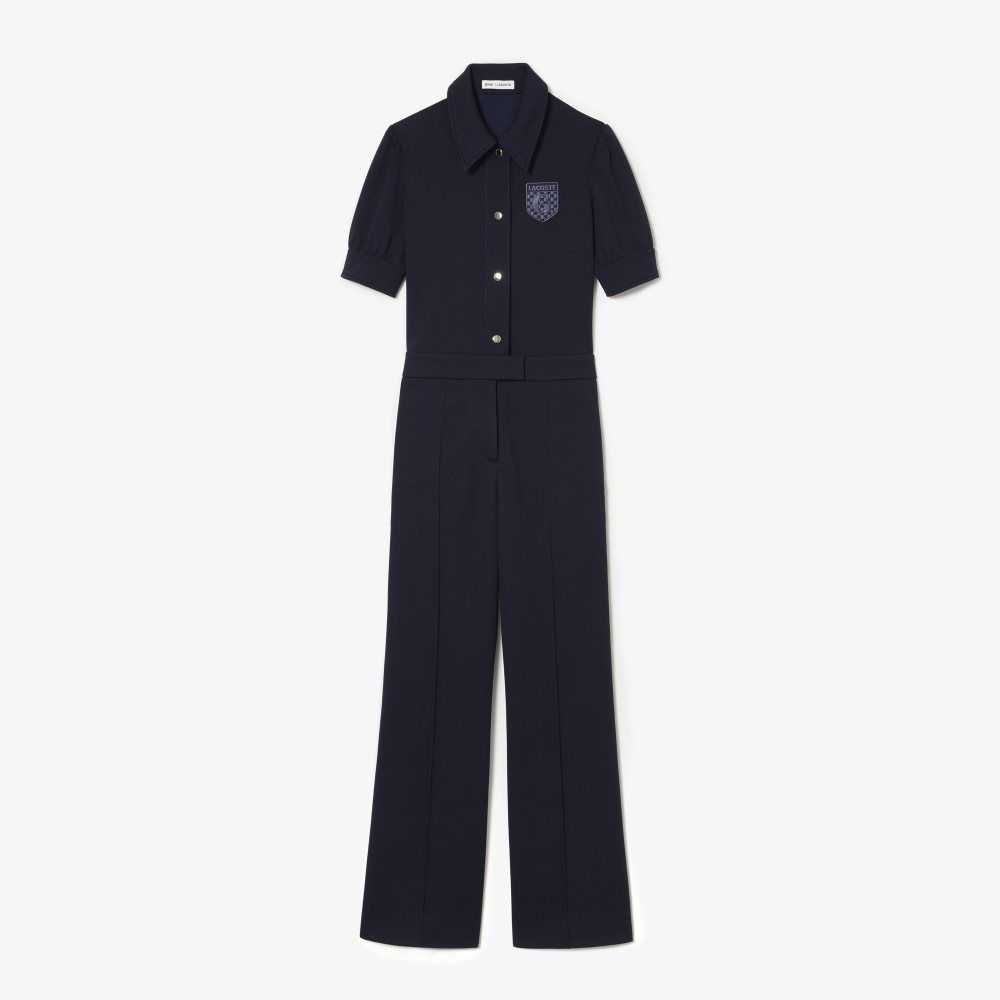 Lacoste x Goop Two-Ply Pique Jumpsuit Navy Blue | OPR-687329