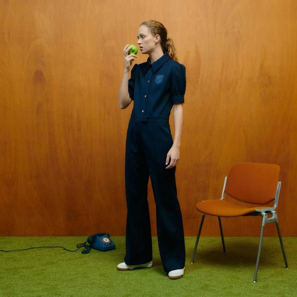 Lacoste x Goop Two-Ply Pique Jumpsuit Navy Blue | OPR-687329