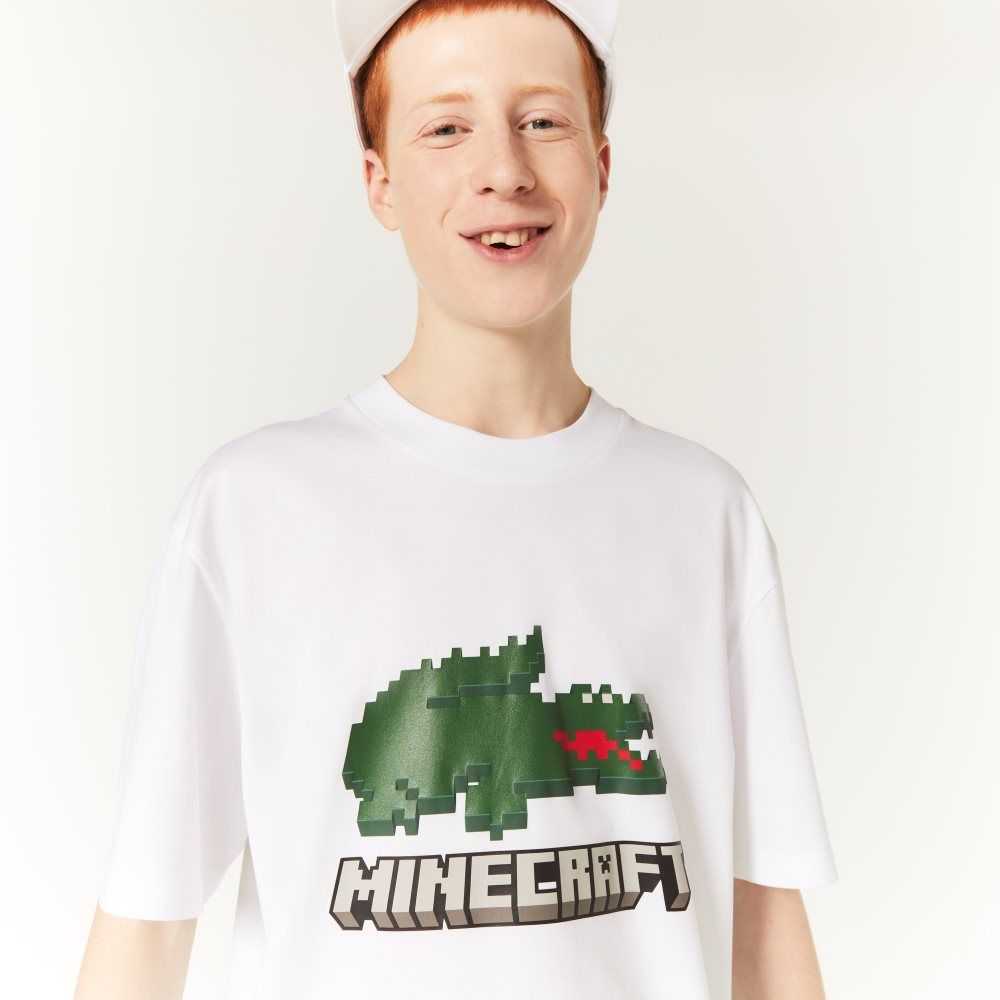 Lacoste x Minecraft Print Organic Cotton T-Shirt White | ITA-607352