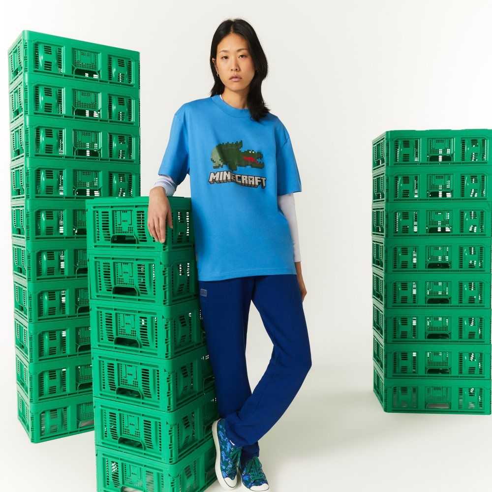 Lacoste x Minecraft Print Organic Cotton T-Shirt Blue | OVG-826014