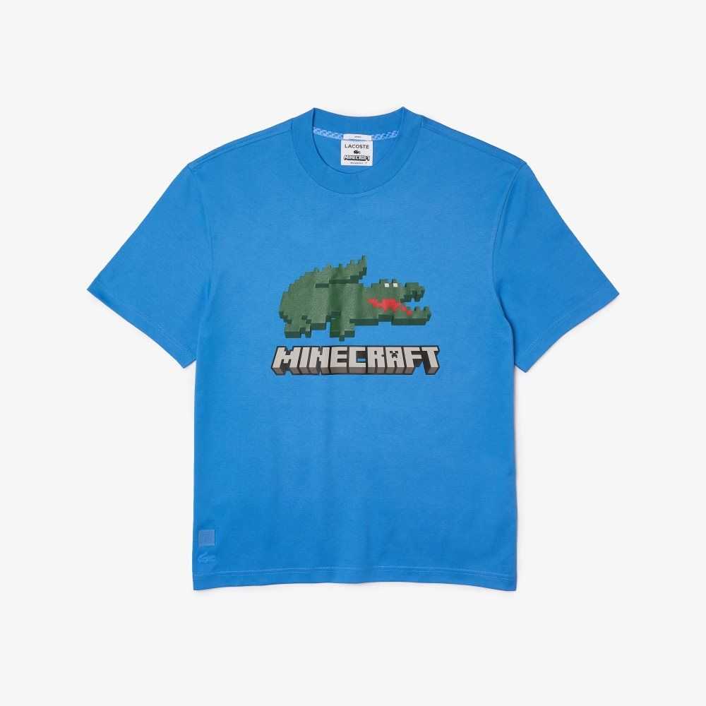 Lacoste x Minecraft Print Organic Cotton T-Shirt Blue | OVG-826014