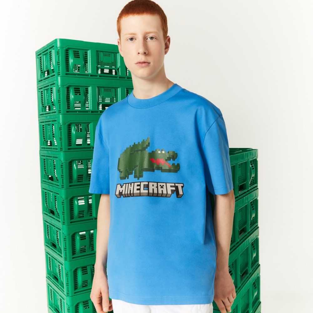 Lacoste x Minecraft Print Organic Cotton T-Shirt Blue | OVG-826014