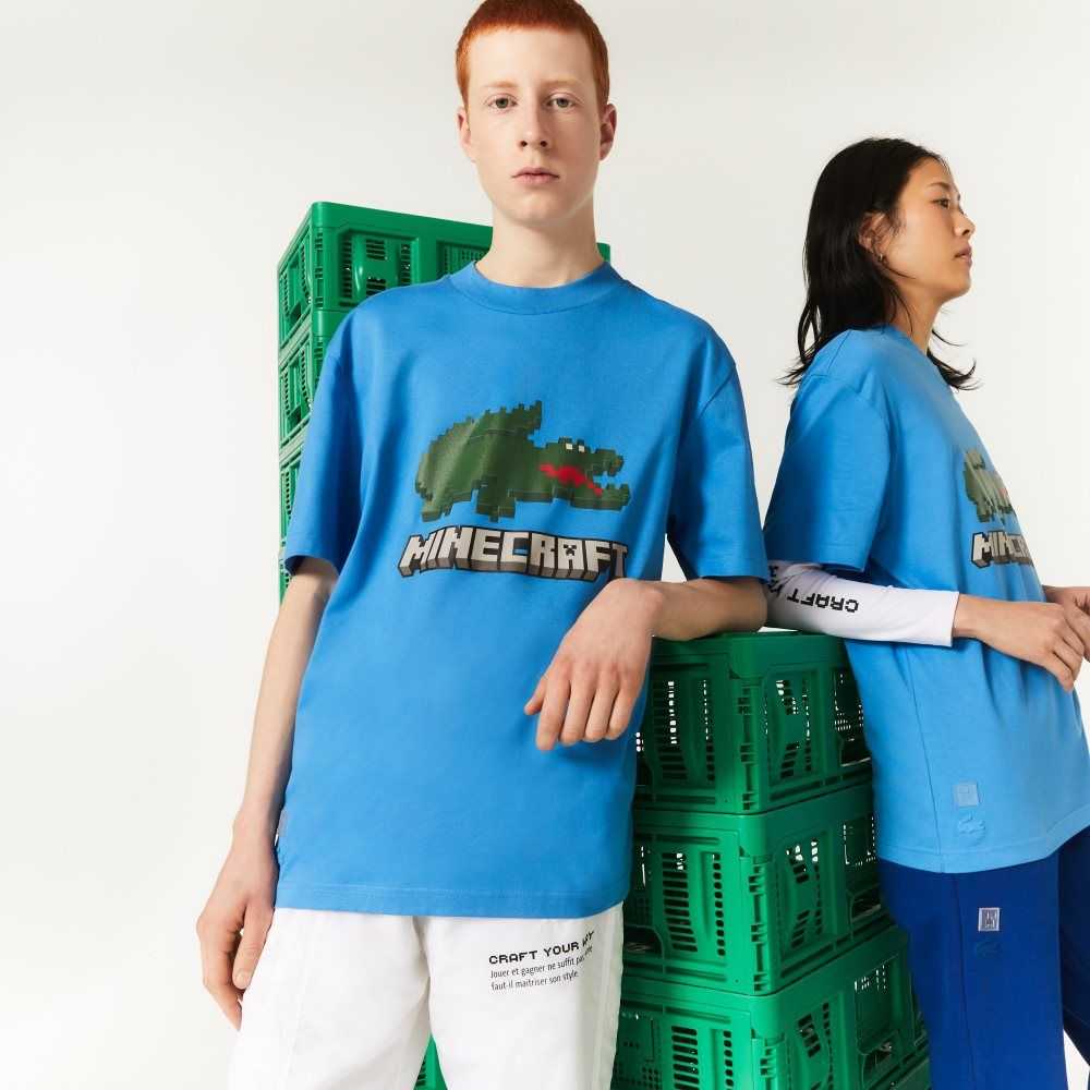 Lacoste x Minecraft Print Organic Cotton T-Shirt Blue | OVG-826014