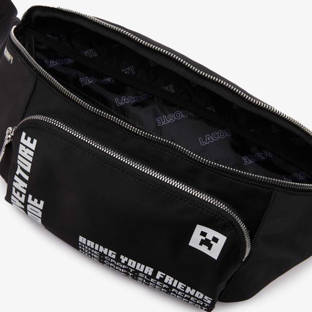 Lacoste x Minecraft Zippered Lightweight Nylon Waist Bag Minecraft Noir Blanc | XSW-439128