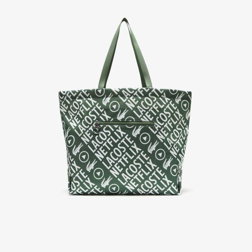 Lacoste x Netflix Contrast Print Tote - Large Vert 132 Blanc | GIQ-762514