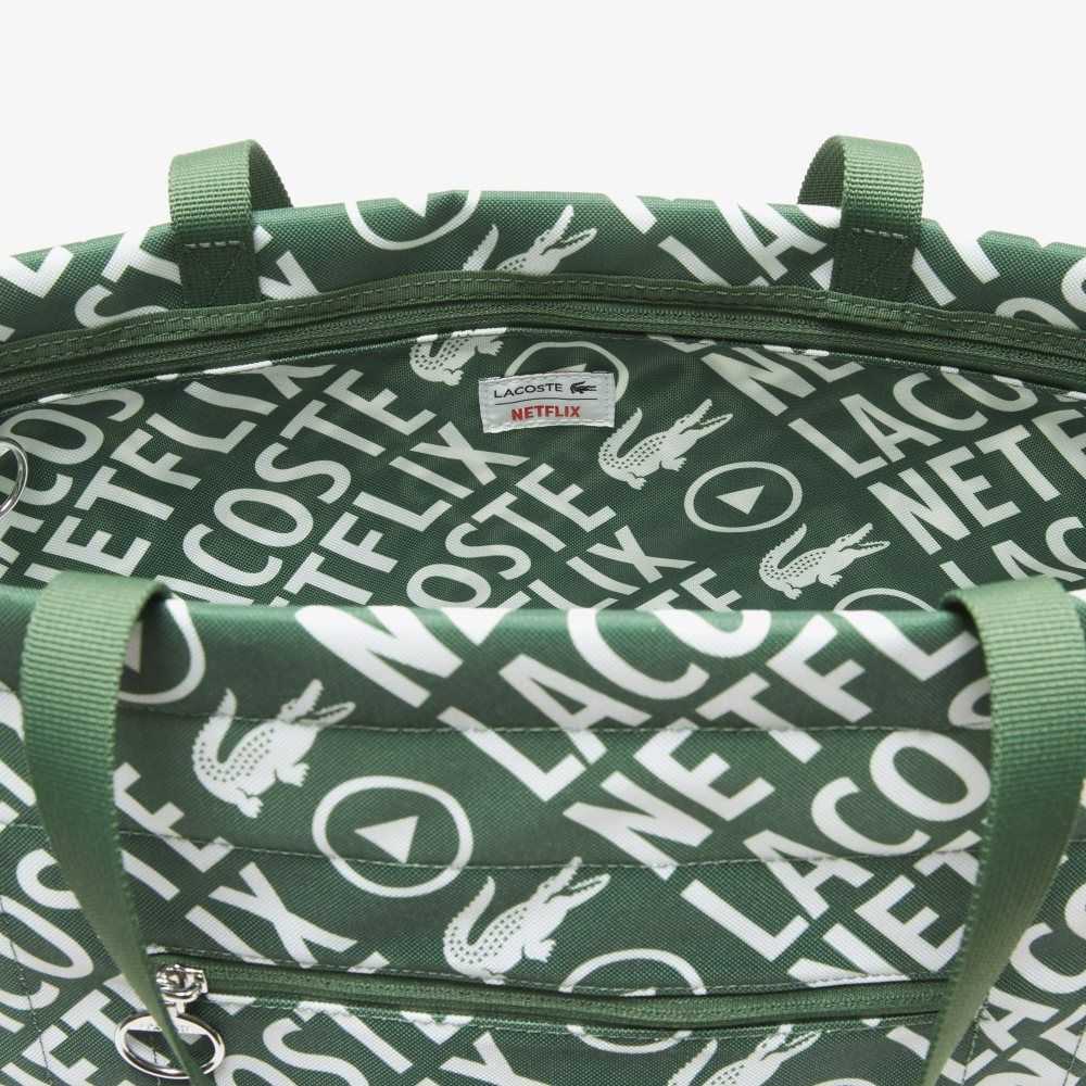 Lacoste x Netflix Contrast Print Tote - Large Vert 132 Blanc | GIQ-762514