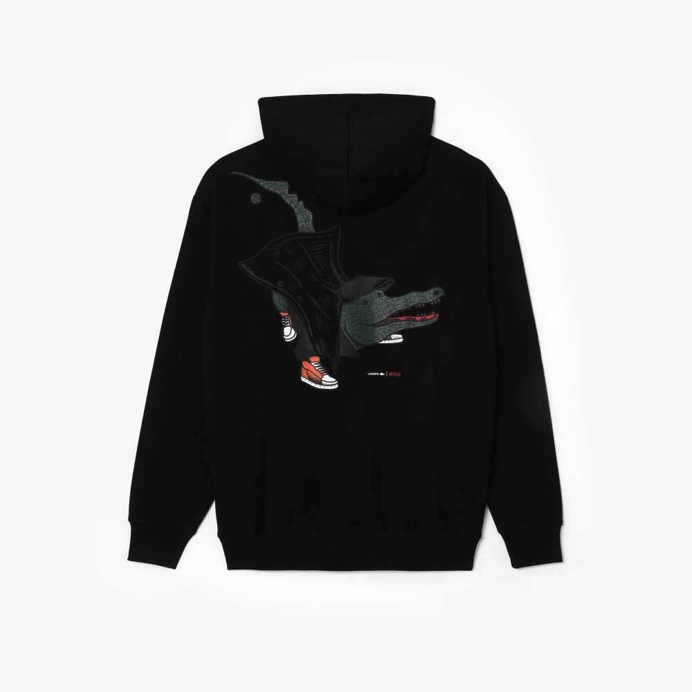 Lacoste x Netflix Loose Fit Hoodie Black | FTB-405132