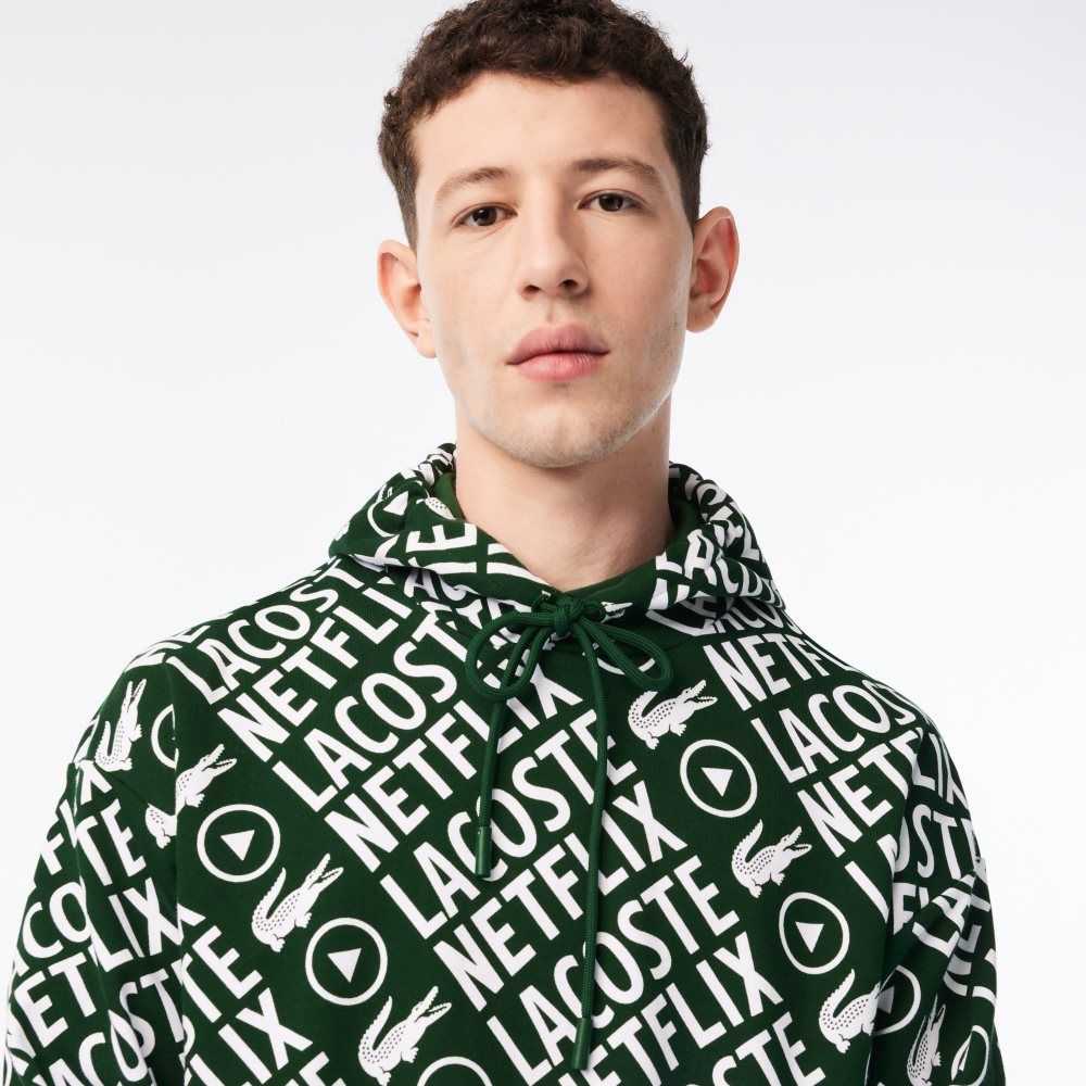 Lacoste x Netflix Loose Fit Organic Cotton Sweatshirt Green / White | EYI-912563