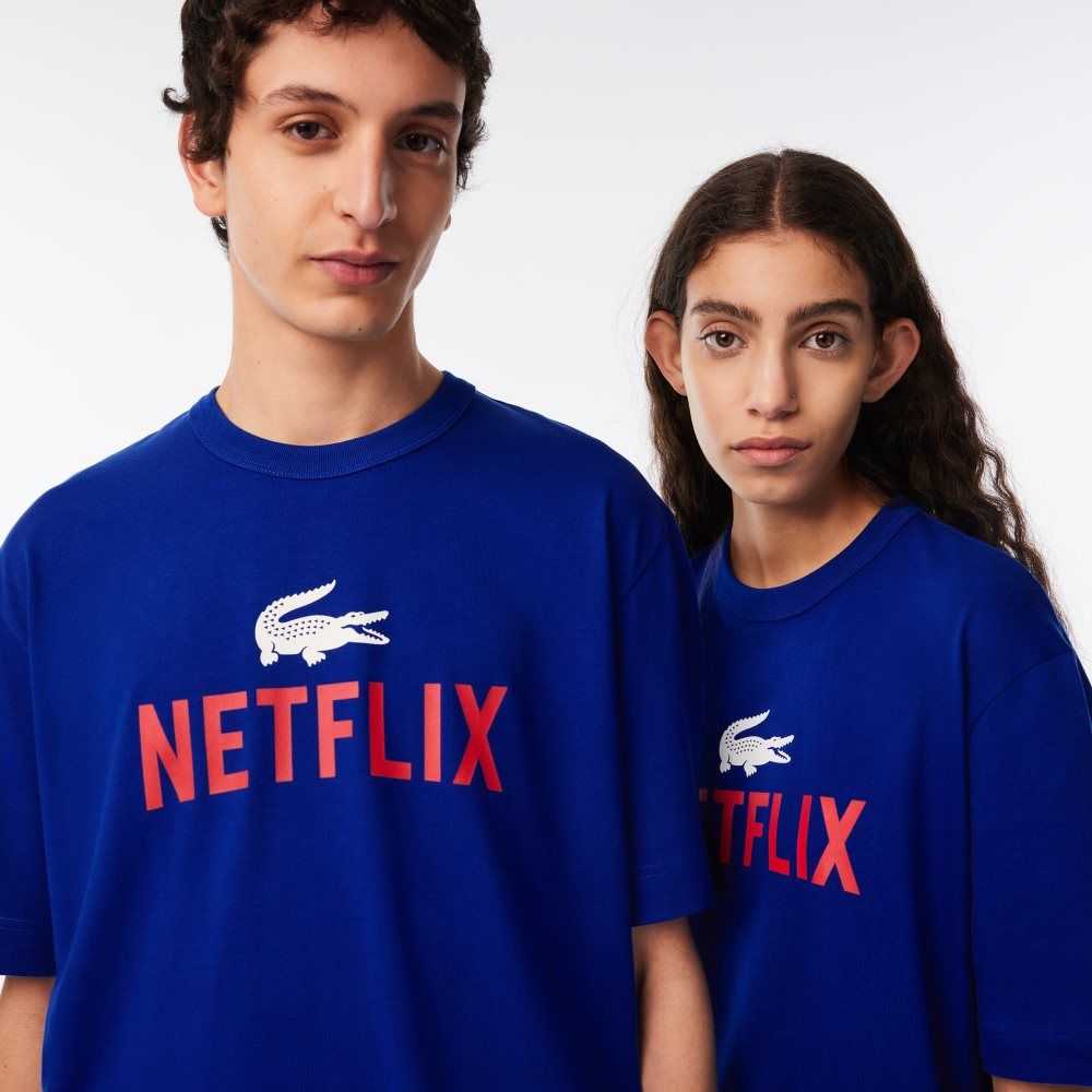 Lacoste x Netflix Loose Fit Organic Cotton T-Shirt Blue | HTS-509387