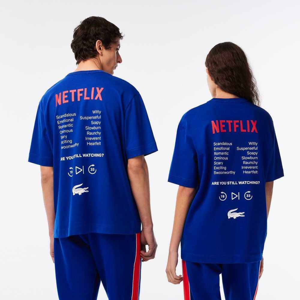 Lacoste x Netflix Loose Fit Organic Cotton T-Shirt Blue | HTS-509387