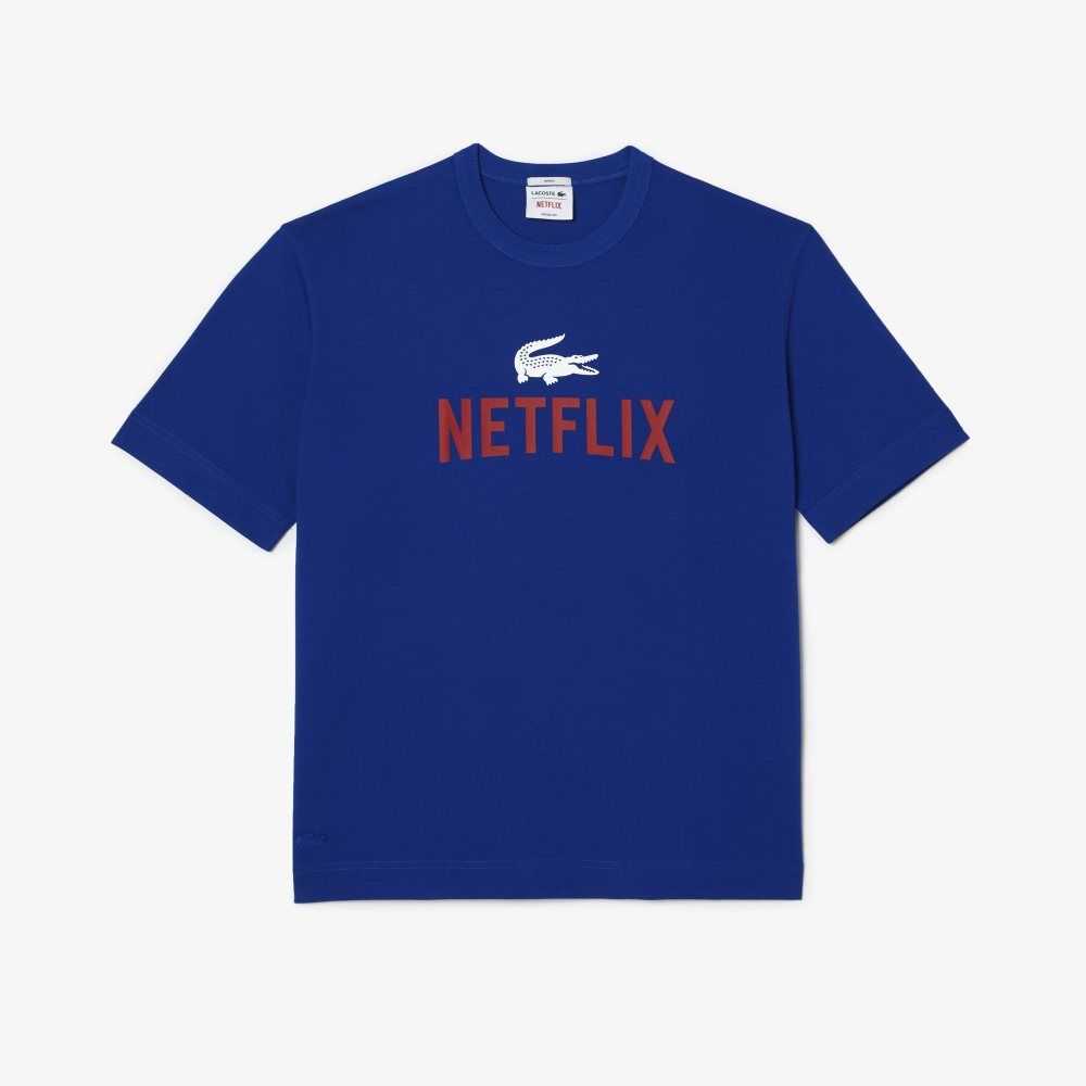 Lacoste x Netflix Loose Fit Organic Cotton T-Shirt Blue | HTS-509387