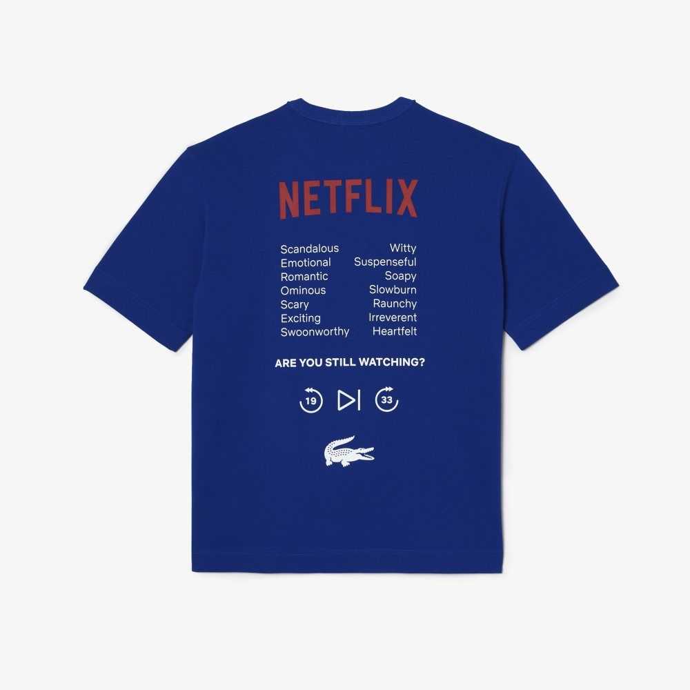 Lacoste x Netflix Loose Fit Organic Cotton T-Shirt Blue | HTS-509387