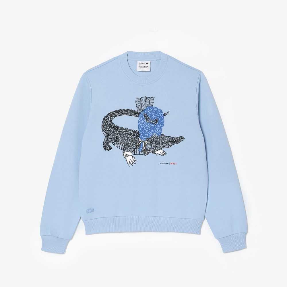 Lacoste x Netflix Loose Fit Organic Cotton Fleece Sweatshirt Blue | JKR-243017