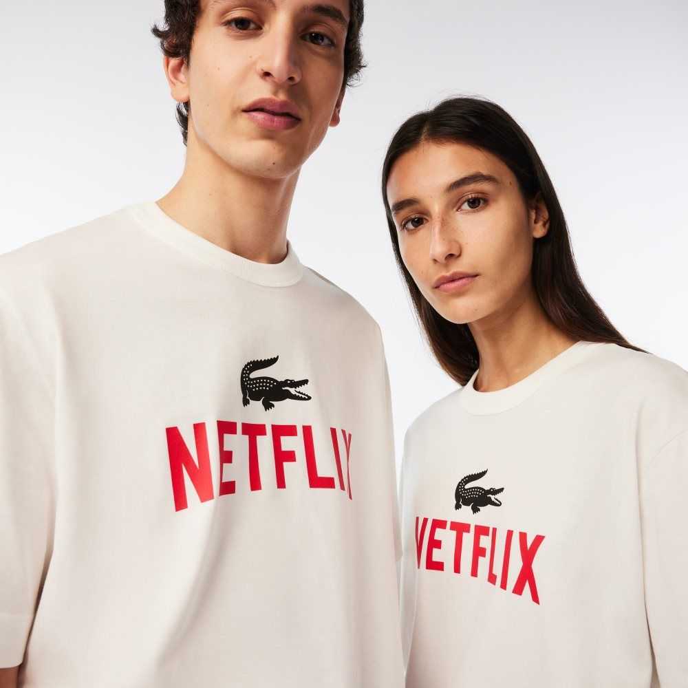 Lacoste x Netflix Loose Fit Organic Cotton T-Shirt White | KGH-051487