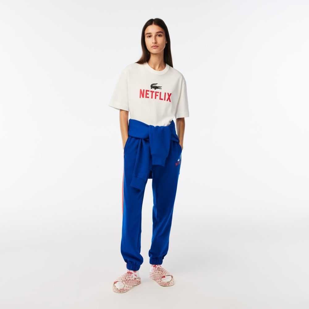 Lacoste x Netflix Loose Fit Organic Cotton T-Shirt White | KGH-051487