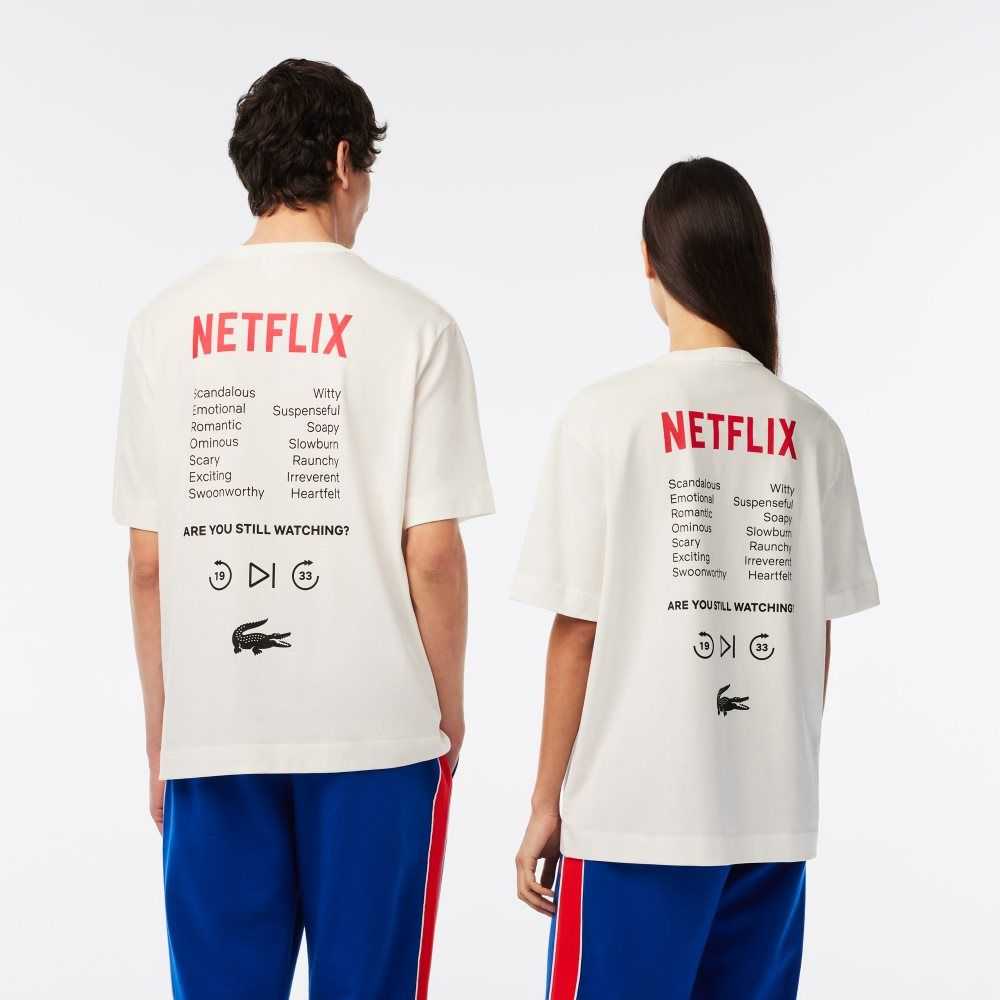 Lacoste x Netflix Loose Fit Organic Cotton T-Shirt White | KGH-051487