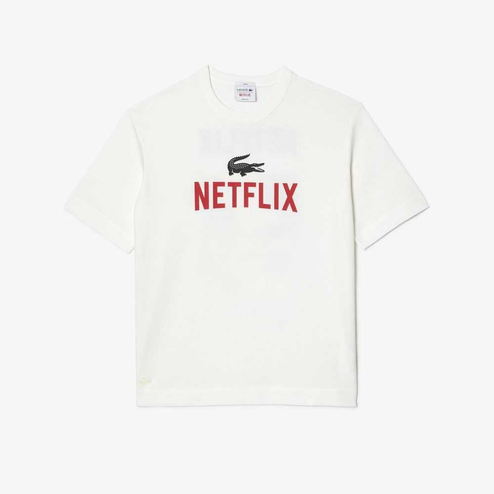 Lacoste x Netflix Loose Fit Organic Cotton T-Shirt White | KGH-051487