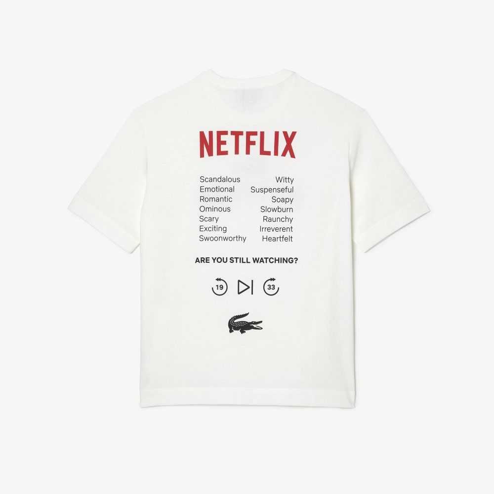 Lacoste x Netflix Loose Fit Organic Cotton T-Shirt White | KGH-051487