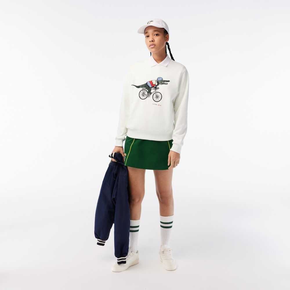 Lacoste x Netflix Loose Fit Organic Cotton Fleece Sweatshirt White | KTW-132604