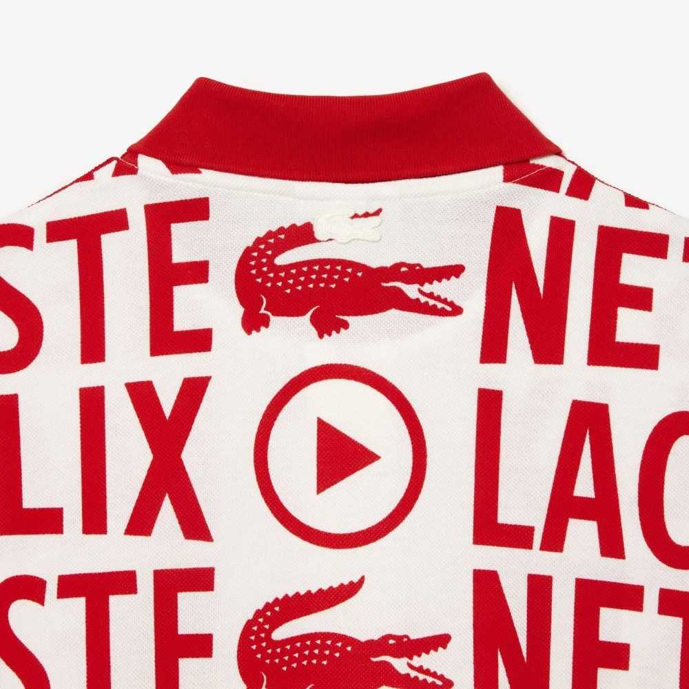 Lacoste x Netflix Loose Fit Organic Cotton Print Polo White / Red | UEW-289365