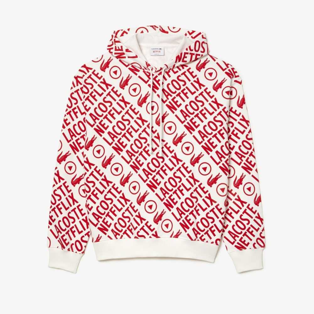 Lacoste x Netflix Loose Fit Organic Cotton Sweatshirt White / Red | WXE-173260