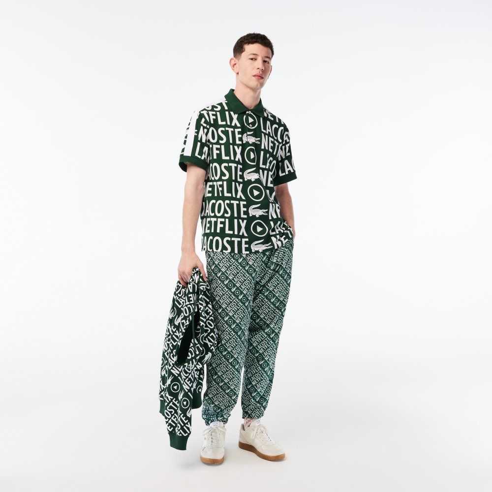 Lacoste x Netflix Loose Fit Organic Cotton Print Polo Green / White | YNU-306218