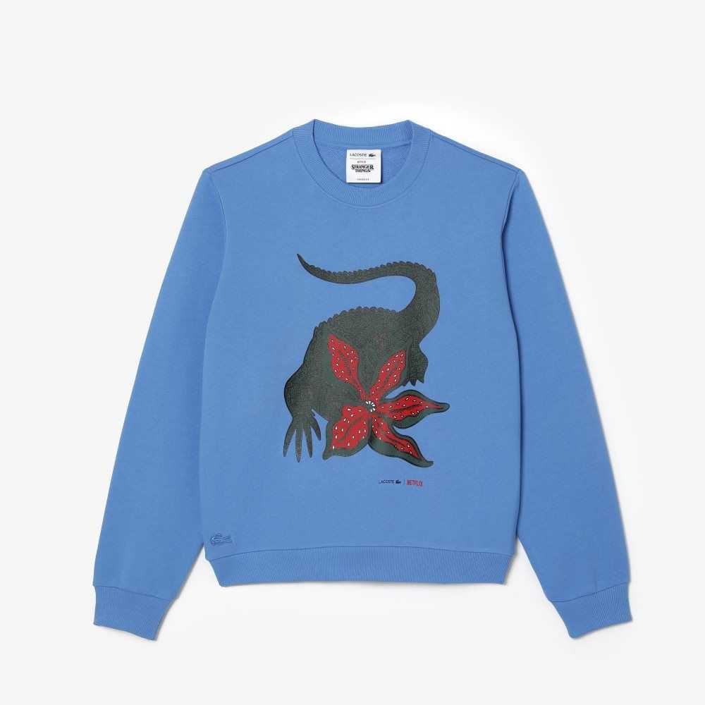 Lacoste x Netflix Loose Fit Organic Cotton Fleece Sweatshirt Blue | ZGR-143957