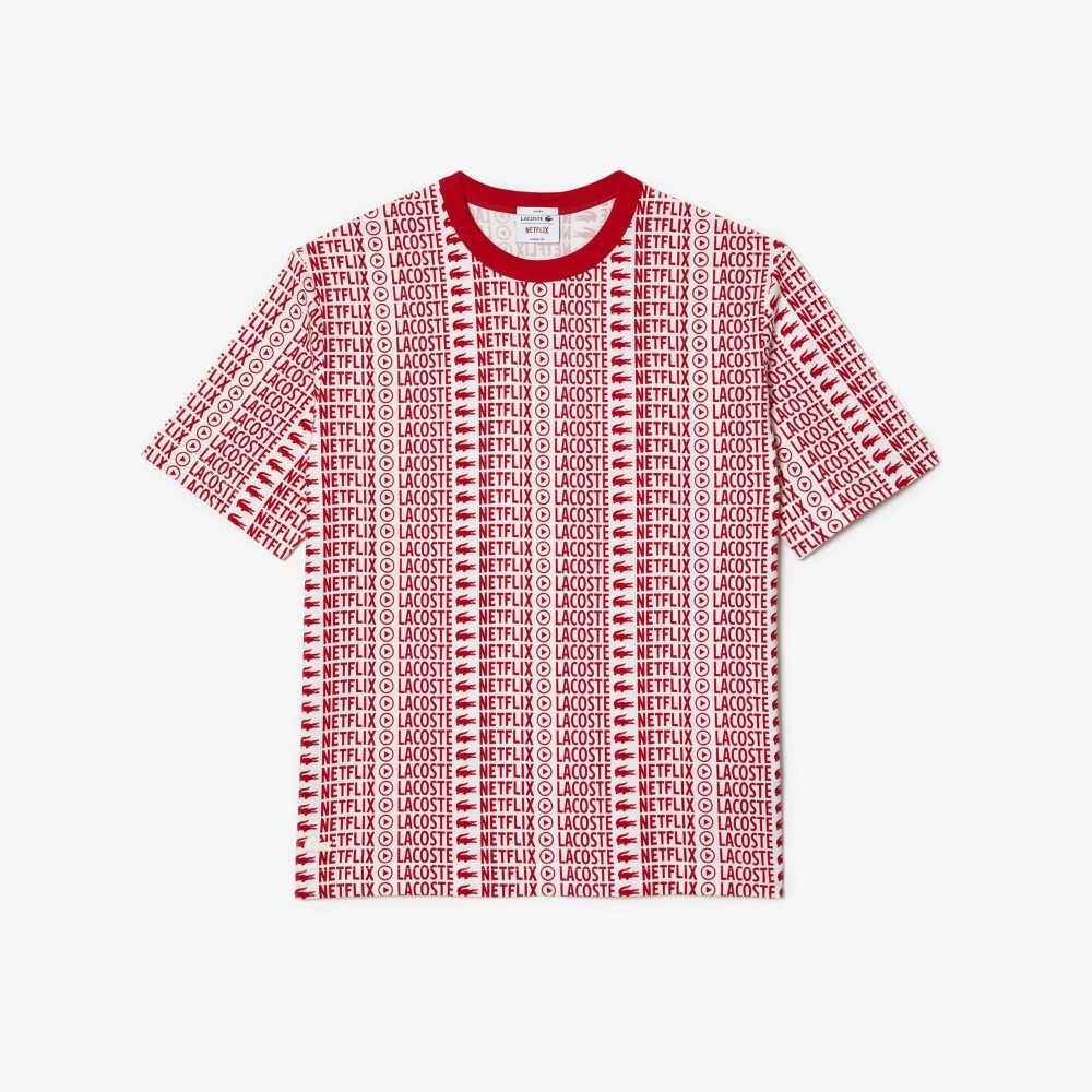 Lacoste x Netflix Loose Fit Printed T-Shirt White / Red | HTX-406235