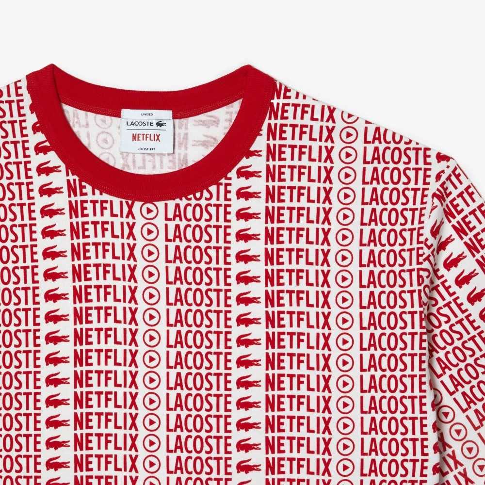 Lacoste x Netflix Loose Fit Printed T-Shirt White / Red | HTX-406235