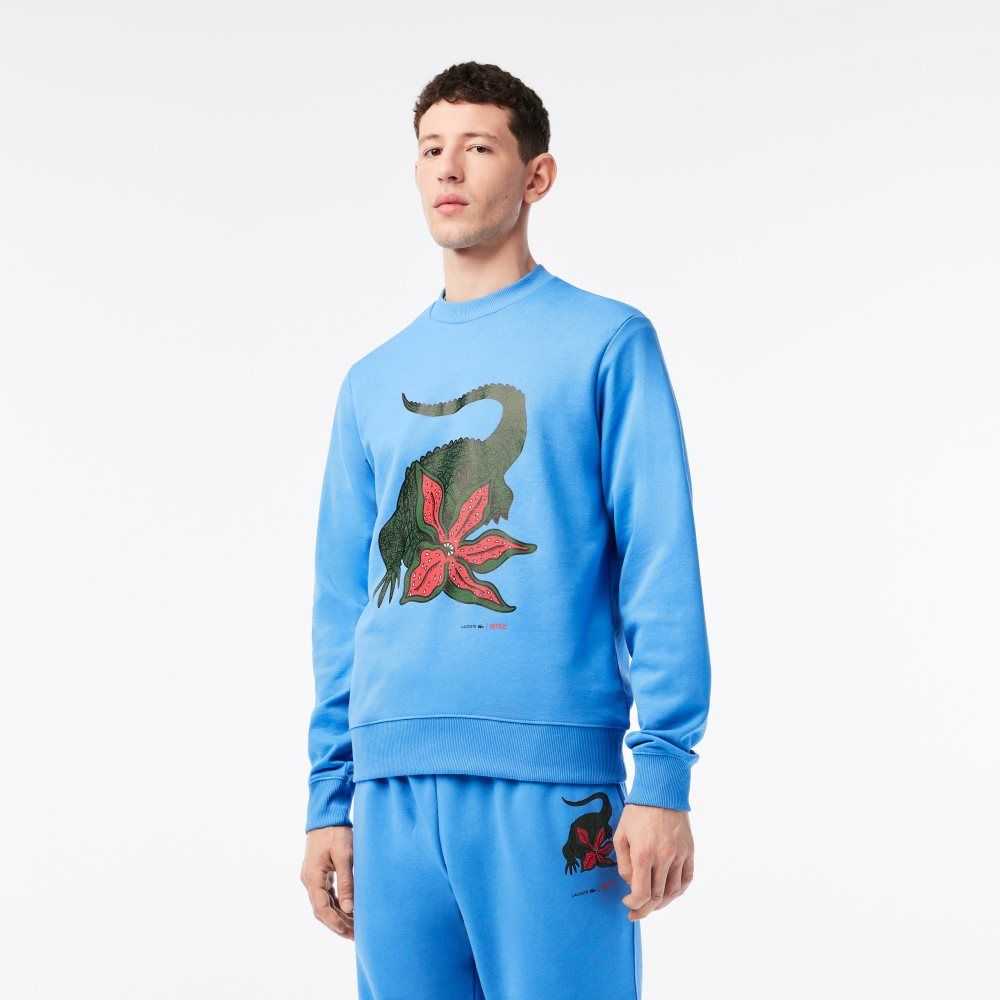 Lacoste x Netflix Organic Cotton Fleece Print Sweatshirt Blue | HAP-092734