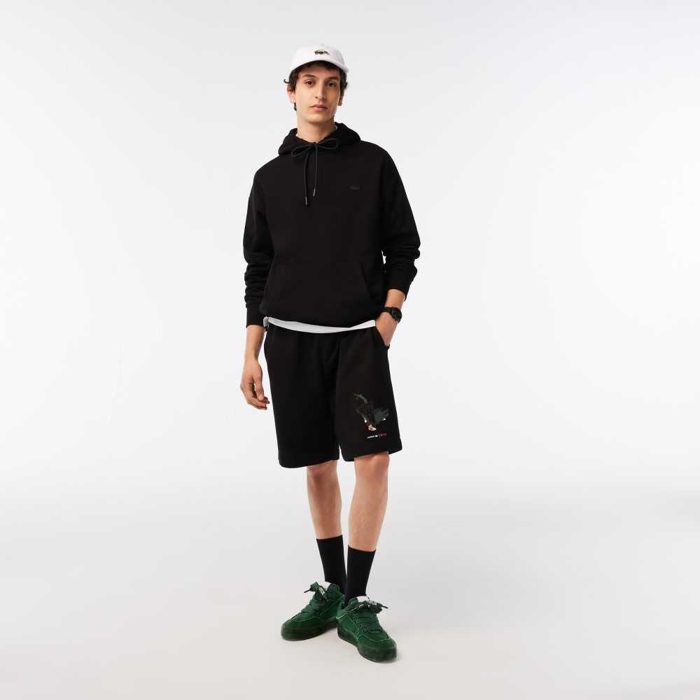 Lacoste x Netflix Organic Cotton Fleece Shorts Black | QYX-842159