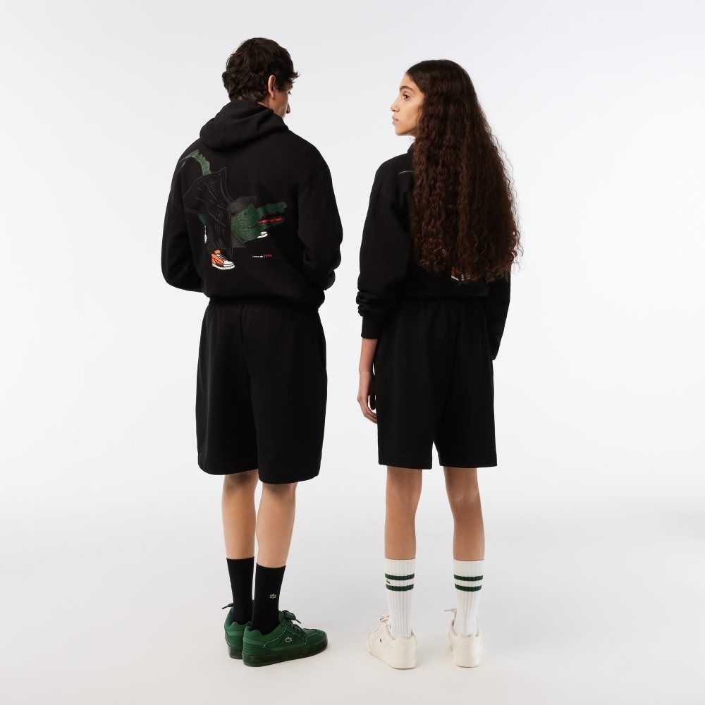 Lacoste x Netflix Organic Cotton Fleece Shorts Black | QYX-842159