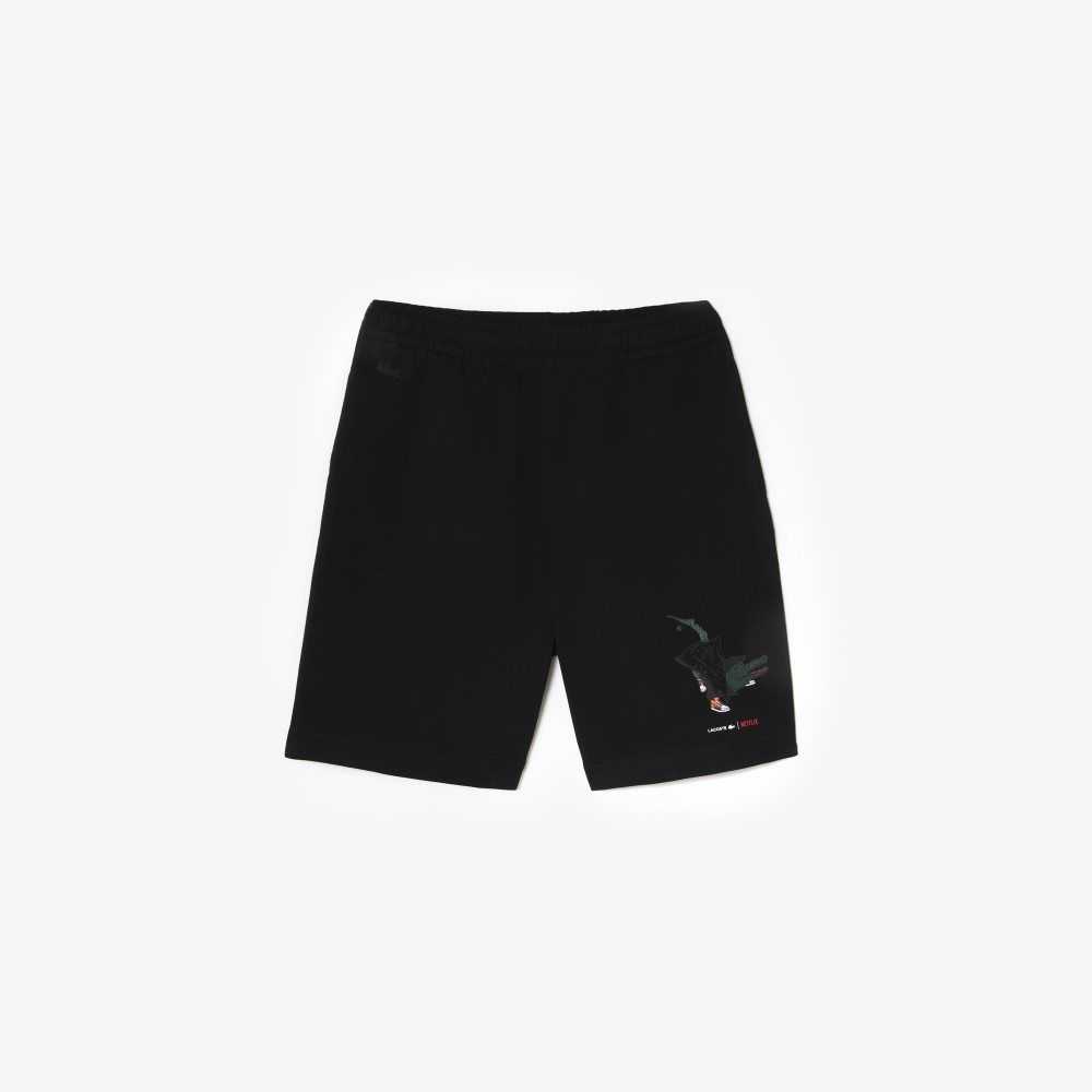 Lacoste x Netflix Organic Cotton Fleece Shorts Black | QYX-842159