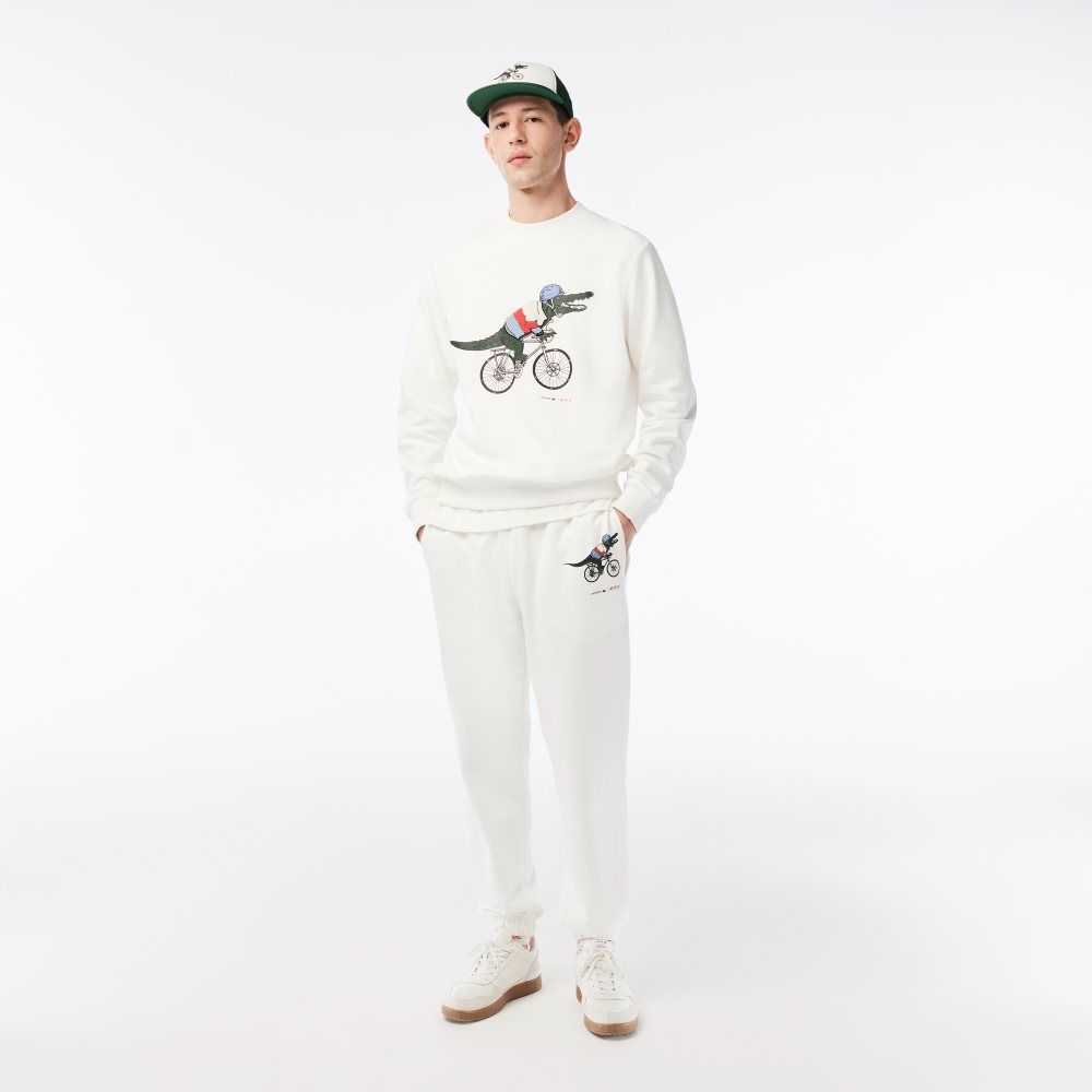 Lacoste x Netflix Organic Cotton Fleece Print Sweatshirt White | YAH-450178