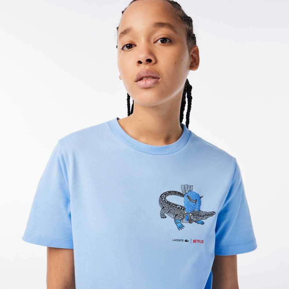 Lacoste x Netflix Organic Cotton Jersey T-Shirt Blue | JXP-195780