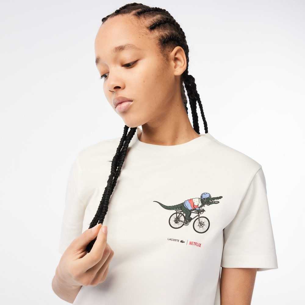 Lacoste x Netflix Organic Cotton Jersey T-Shirt White | UDC-564387